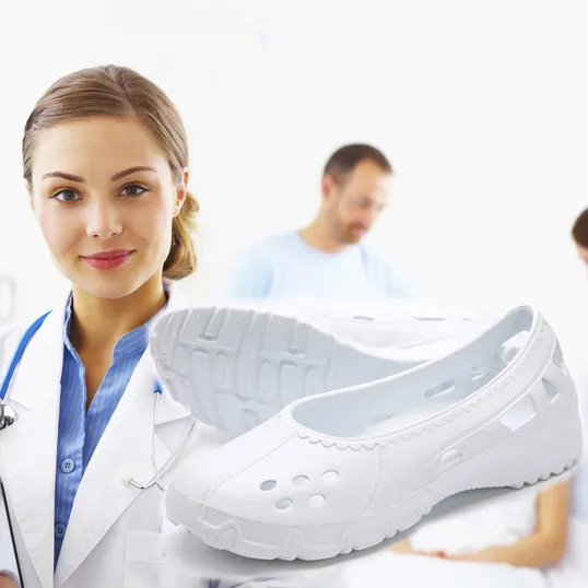 Медицинская обувь; женская обувь; резиновые шлепанцы для медсестер; Стоматологическая Больничная одежда; лабораторная обувь; антистатические Autoclavable Сабо - Цвет: Белый