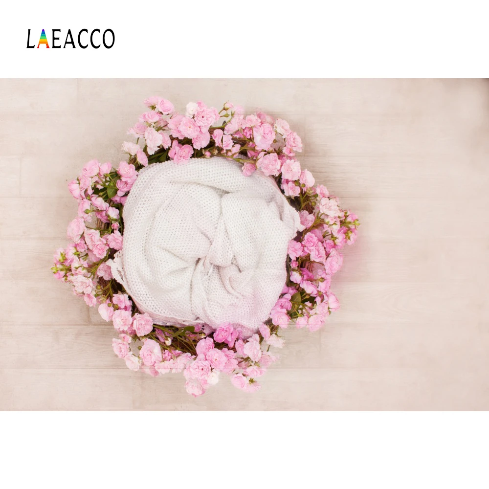 

Laeacco Newborn Baby Flower Wreath Cushion Wooden Board Portrait Photography Backdrops Photo Backgrounds Photocall Photo Studio