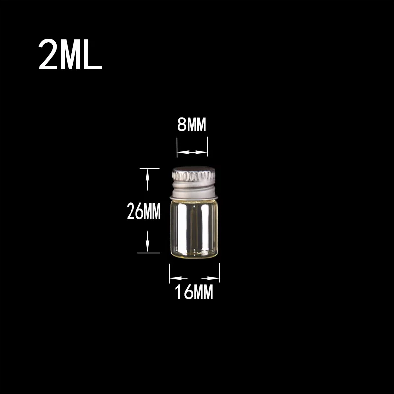 2ml Mini Glass Bottles Crafts Cute Bottles Aluminum Cover Empty Wishing Gift Bottles Jars Decorate 100pcs 2