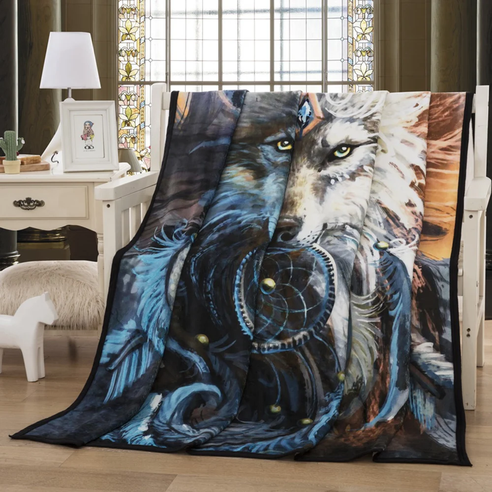 

BEST.WENSD High-grade Super Soft coral fleece fabric Throw Blanket Cartoon animals Feather Wolf Blanket new style bedding set