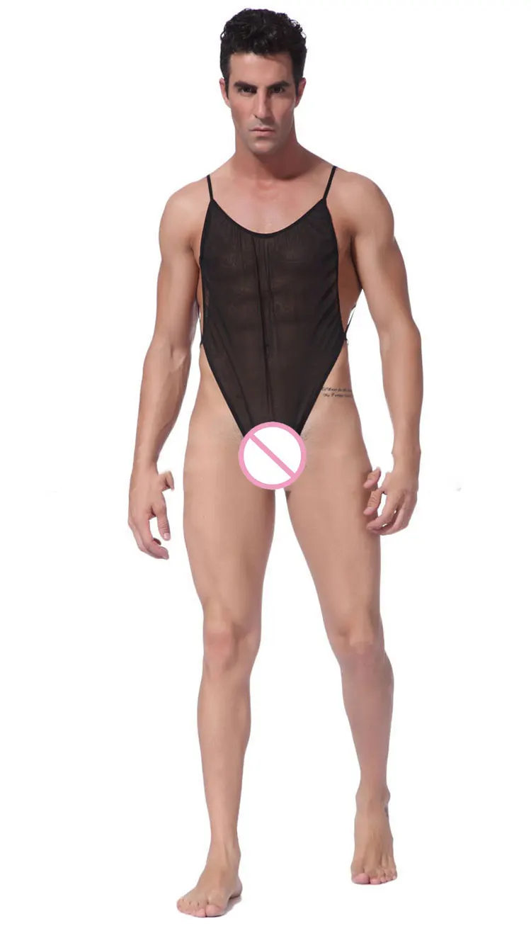 Wild Men Sexy Mesh See Through High Cut Bodysuit Thong Unisex Backless Transparent Sheer Spandex Erotic Lingerie Body Suits FX06