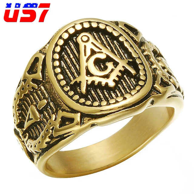 US7 Punk Vintage Masonic Rings Cool Gold/Silver Titanium Stainless
