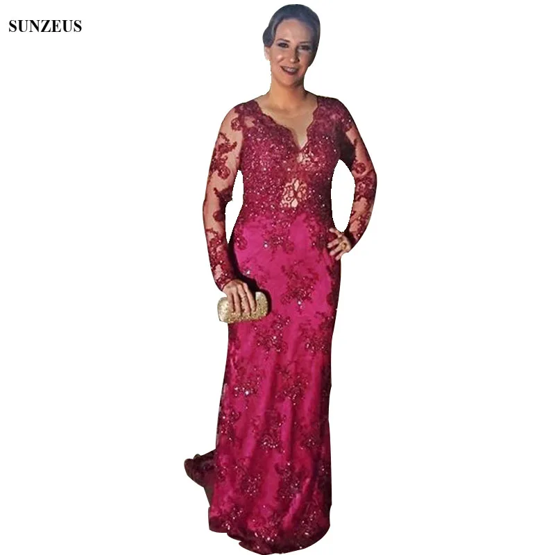 Applicaties Lange Mouwen Moeder Van De Bruid Jurken Full Lace Wedding Party Dress Met Pailletten Kralen Wijn Rode Lange Moeder jassen Applicaties Lange Mouwen Moeder Van De Bruid Jurken Full Lace Wedding Party Dress Met Pailletten Kralen Wijn Rode Lange Moeder jassen