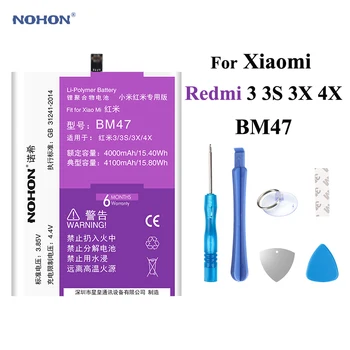 

Nohon 4100mAh Battery For Xiaomi Redmi 3 3S 3X 4X BM47 redmi3 redmi3S Redmi3X RedMi4X built-in Bateria Phone Li-polymer Battery