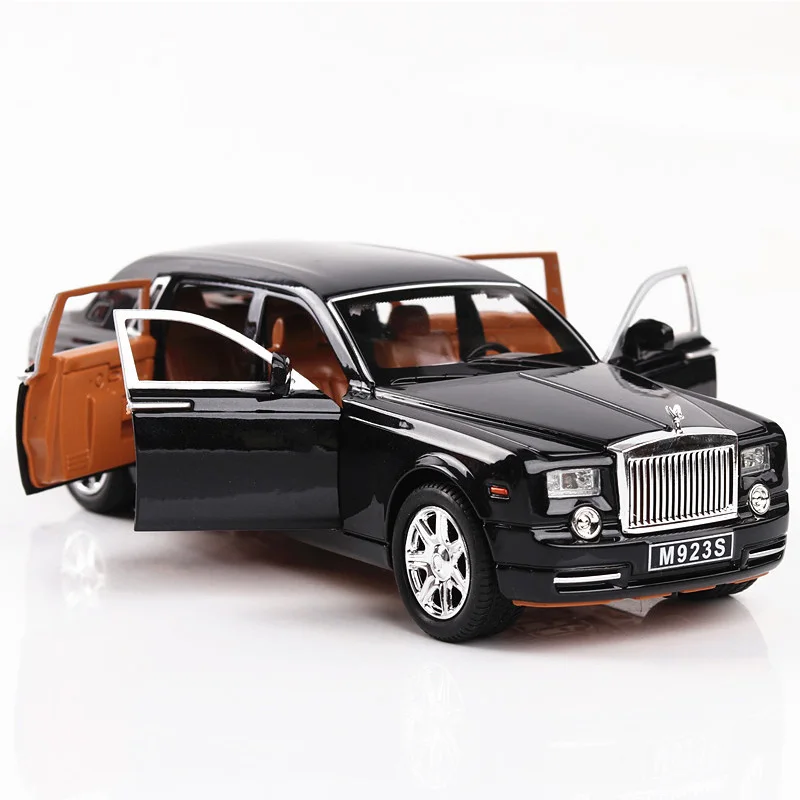 

1/24 Rolls-Royce Phantom Diecast Metal Car Models High Simulation Vehicle Toy With Light Music 6 Doors Can Be Opened Kids Gifts