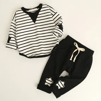 

New 2018 Children Clothing Sets Spring Autumn Baby Boy Girls Shirts + Pants 2pcs Fashion stripe cotton Kids Clothes Suits