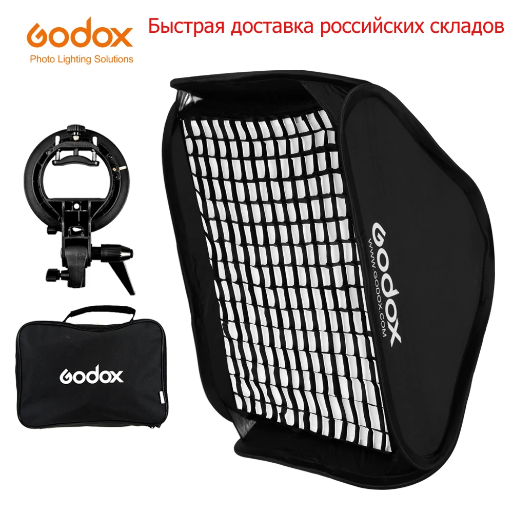 

Godox 40x40cm 50x50cm 60x60cm 80x80cm + S type Bracket + Honeycomb Grid Ajustable Flash Softbox Mount Kit for Flash Speedlite