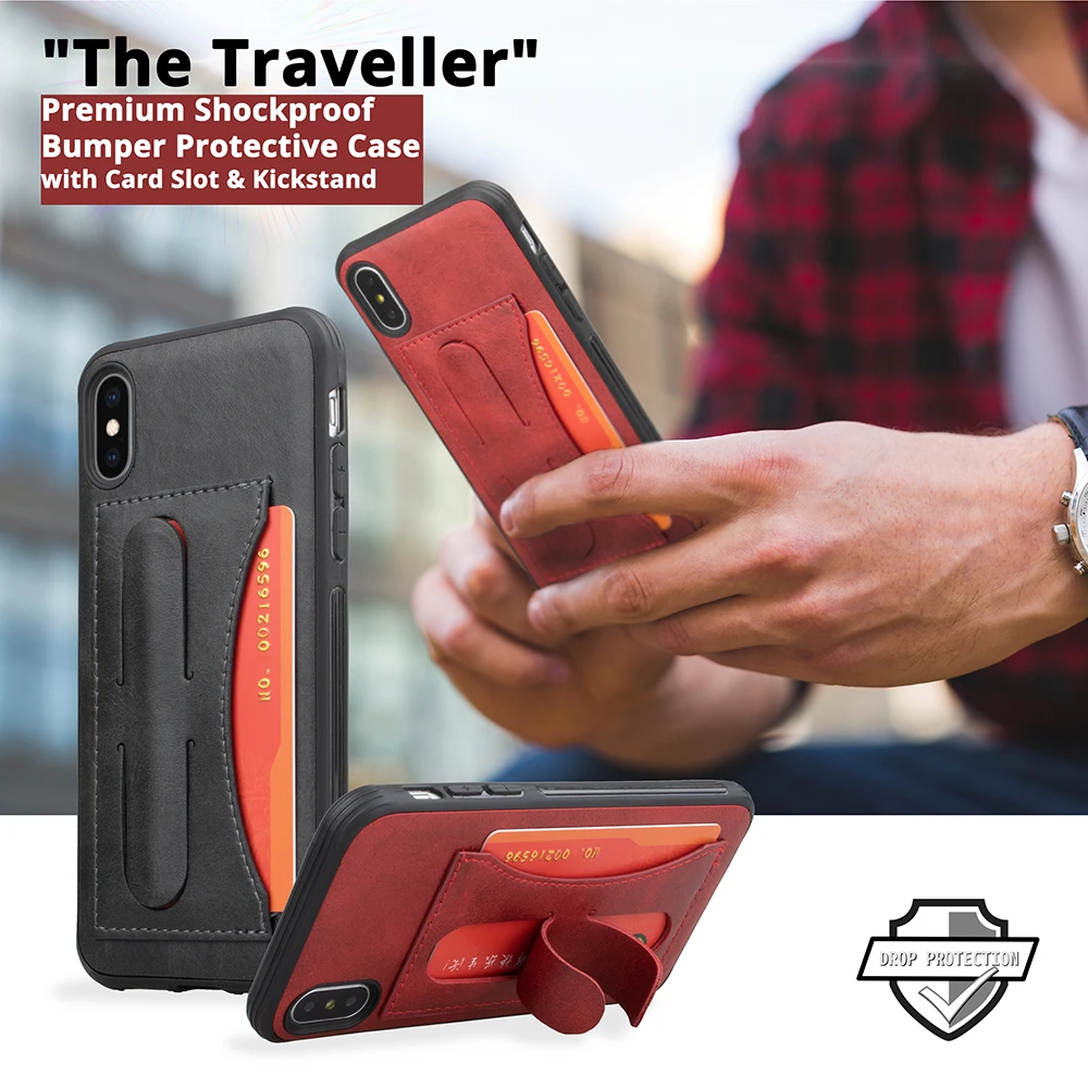 

Kickstand Phone Case For iPhone XS Max XR X 10 PU Leather + Silicone TPU Card Holder Cover For iPhone 6 S 6S Plus 7 8 Plus Case