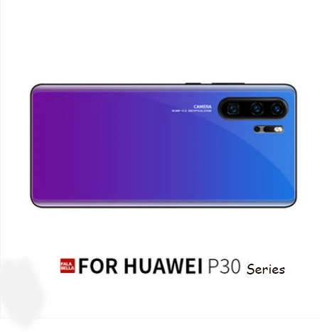 Чехол для huawei P30 Lite, цветной градиентный стеклянный чехол, прочный жесткий чехол для телефона, для huawei P 30/P30 Pro, модный бампер - Цвет: Небесно-голубой