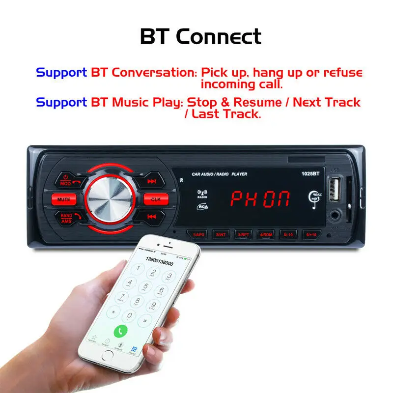 

1 Din Car Radio AM/FM Car Audio Car Radio Stereo Bluetooth MP3 Player Aux Input Receiver USB SD 1025BT Car MP3 Multimedia Player
