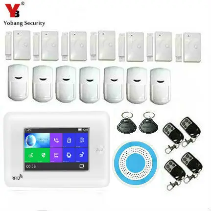 

Yobang Security Wireless WIFI Home Security GSM Alarm System 7 inch Touch Screen RFID Card with Android IOS APP Remote Control