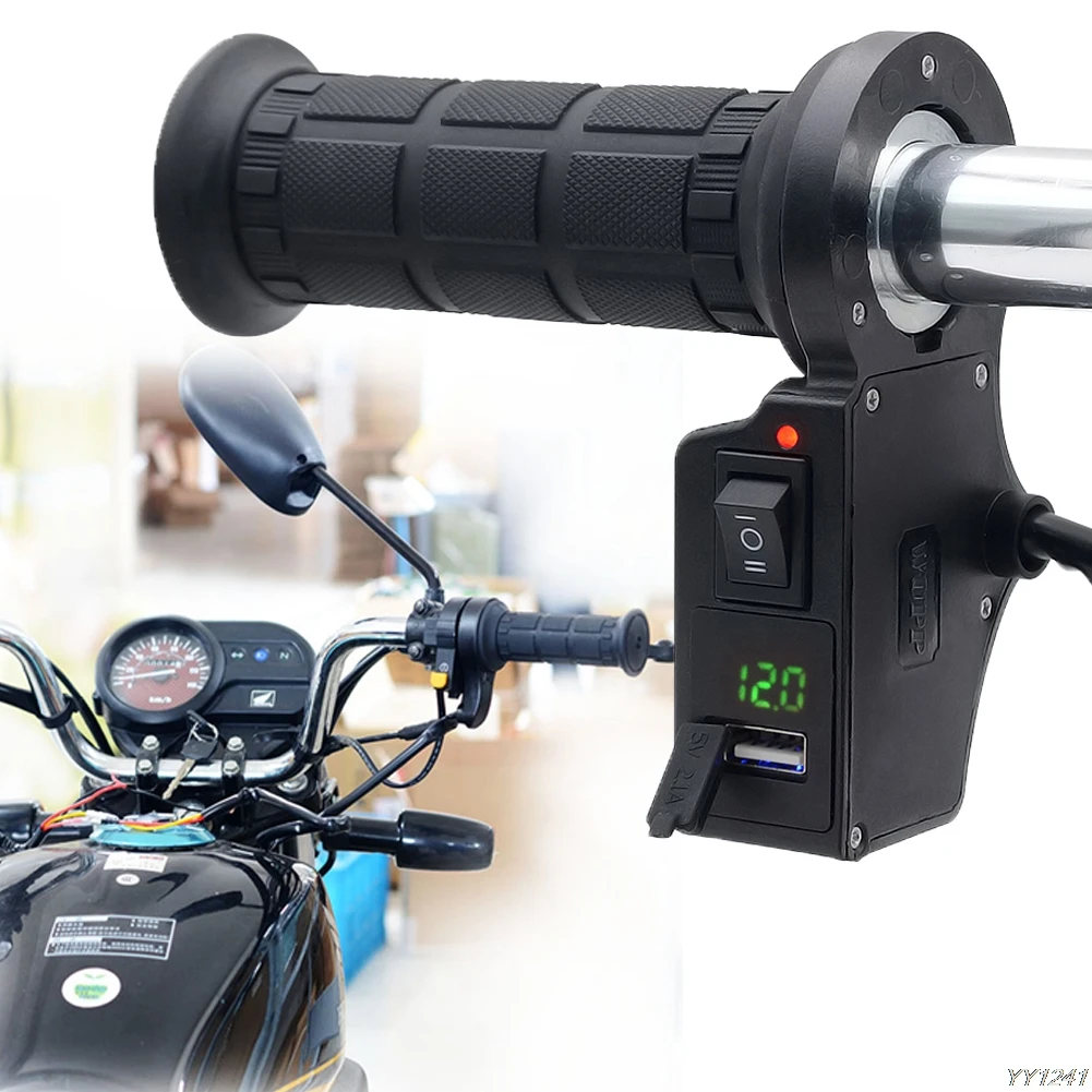 

3in1 Motorcycle Handlebar Electric Hot Heated Grips Handle +Voltage +USB Charger-W212