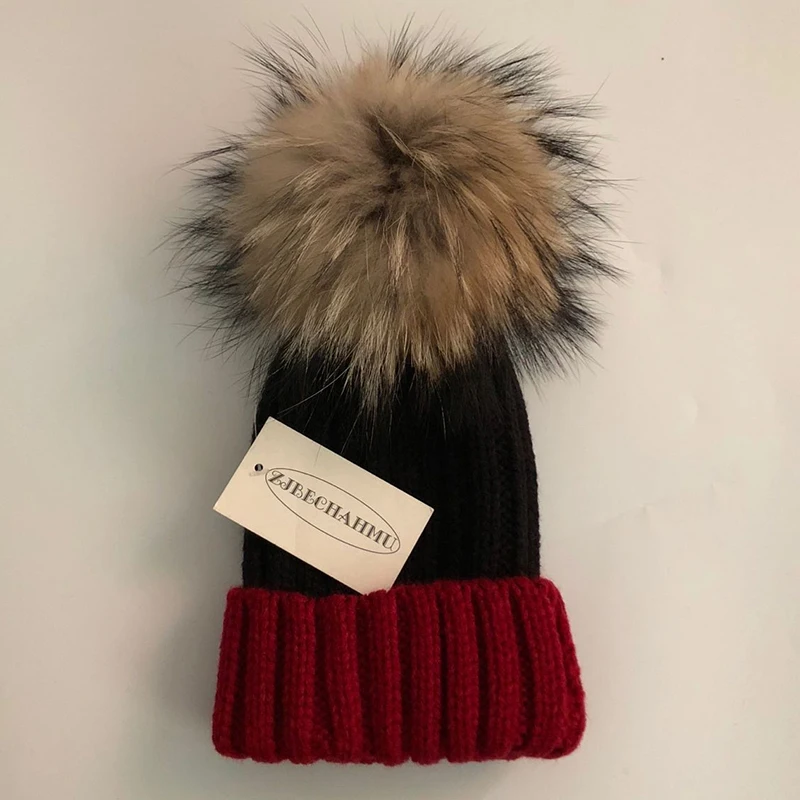 Модные шапки Skullies Beanies с натуральным лисьим мехом норки, 15 см, шапки для женщин и девочек, зимние теплые шапки, Весенняя детская шапочка, новинка - Color: Children 011