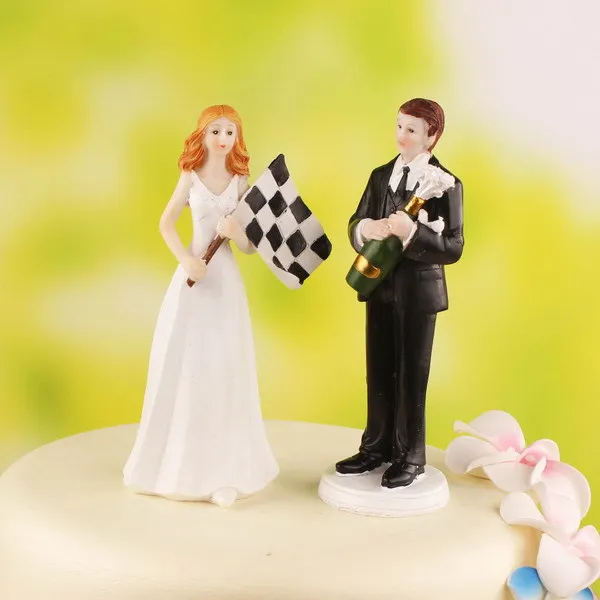 

Bride and Groom car racing sport Funny Figurine Wedding Cake Topper Personalised Event Party Supplies Marriage