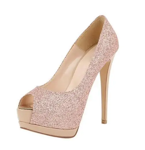 Gold platform peep toe pumps Ultra high 
