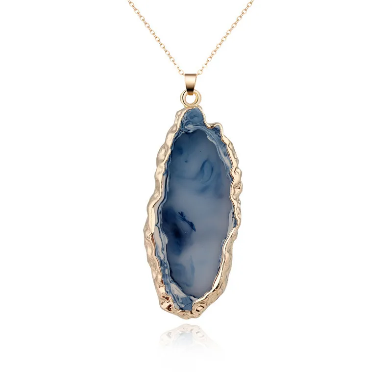 

BELLAHYDIARY Boho Vintage Blue Resin Necklace Women Gold Color Chain Necklaces For Female Handmade Collar Clavicle Jewelry 2019