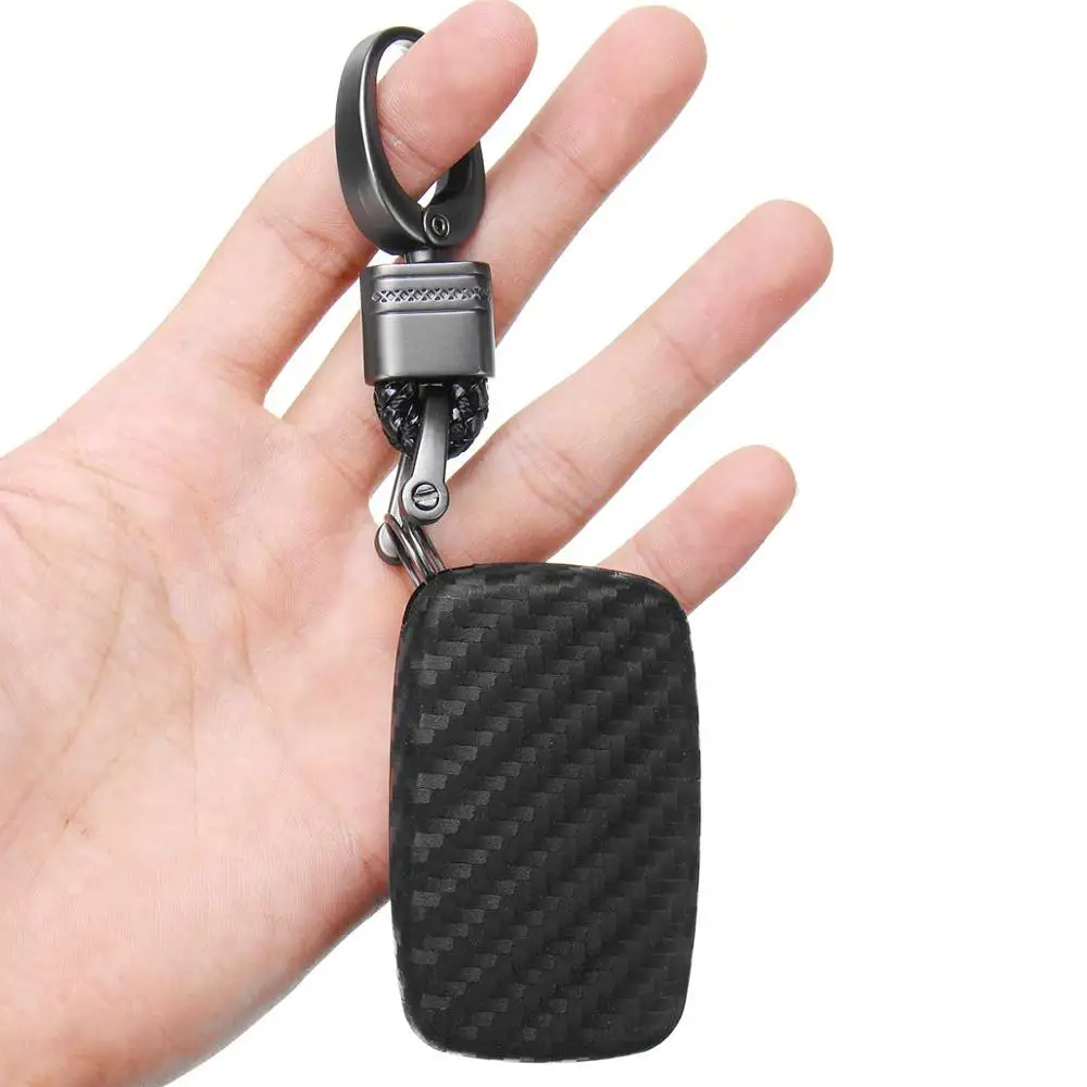 

Car Remote Key Case Shell FOB Cover Chain Ring For Land Rover Ranger Rover Sport Discovery LR3 LR4 Jaguar Carbon Fiber