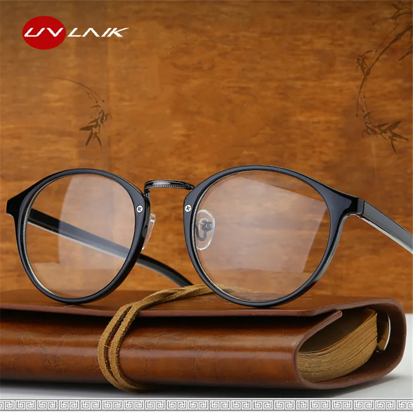 

UVLAIK Optical Glasses Frame Boston Eyeglasses Round Myopia Frames Women Clear Transparent Glasses Women's Men's Flower Frames