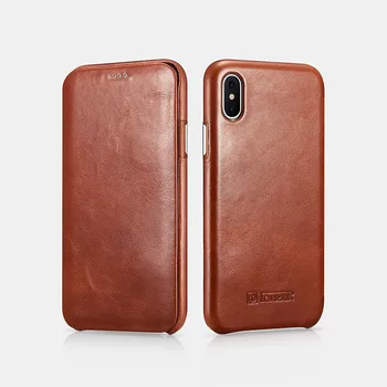 

for iPhone X Case Genuine Vintage Leather Side Ope in Slim Thin Flip Folio Cover with Magnetic Closure for Apple iPhone10 2017