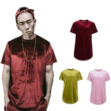2017 high quality fashion velvet loose tshirt men hip hop summer Arc hem Extended short-sleeve t-shirt Free Shipping street wear