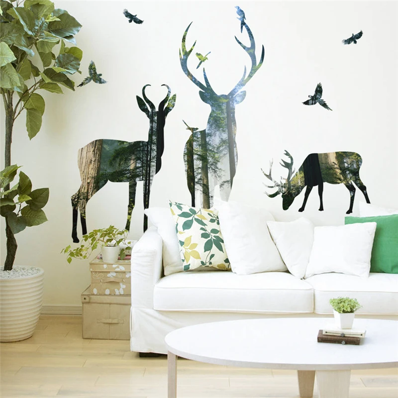 forest deer wall stickers for living room - wall stickers, decal