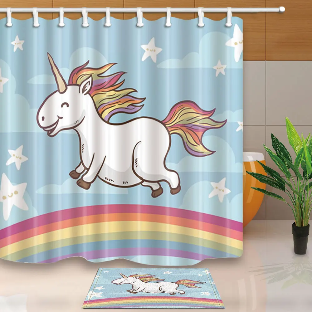 Unicorn Shower Curtains Rainbow Cartoon Lovely Bathroom Curtains Home