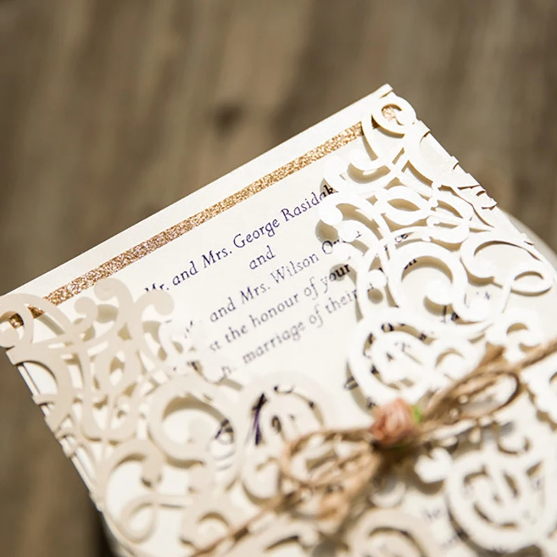  10Kit Design Flower Pattern Laser Cut Invitations Cards Ribbons decoration Fold Customize Wedding P - 32847096839