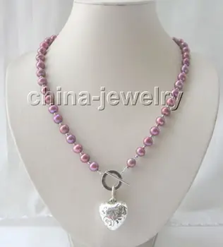 

shipping> >>>Beautiful 22" 10mm wine-red round freshwater pearl necklace-heart shape pendant