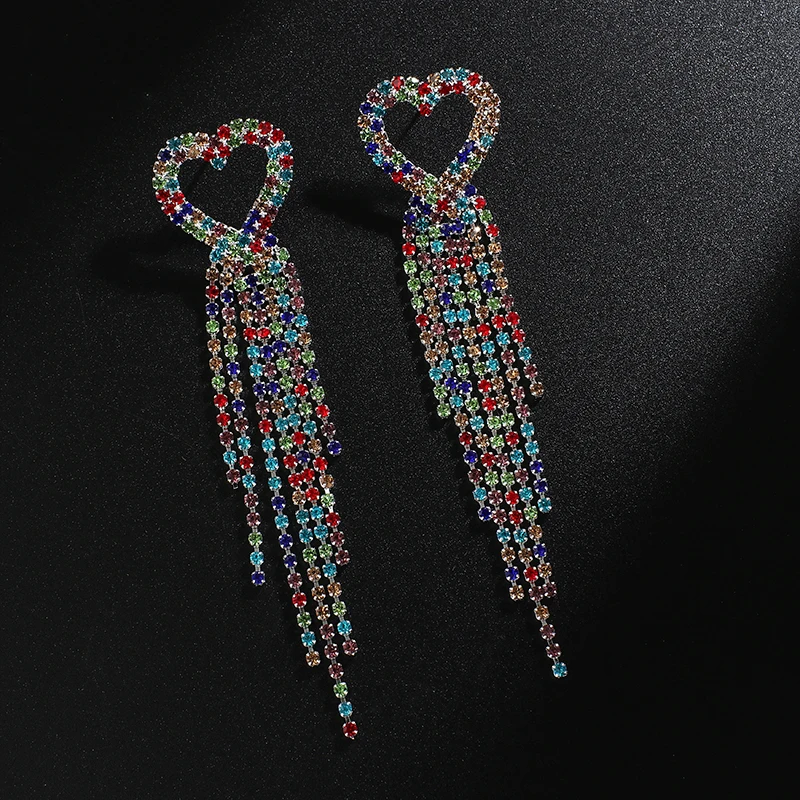 

YFJEWE New colorful Rhinestone Crystal Long Tassel Earrings for Women Bridal Drop Dangling Earrings Brincos Wedding Jewelry E638