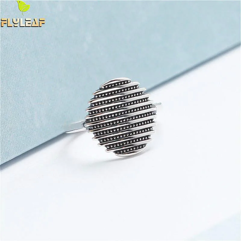 

Flyleaf 925 Sterling Silver Rings For Women Geometric Round Small Dots Distributed Femme Fashion Fine Jewelry Open Ring Vintage