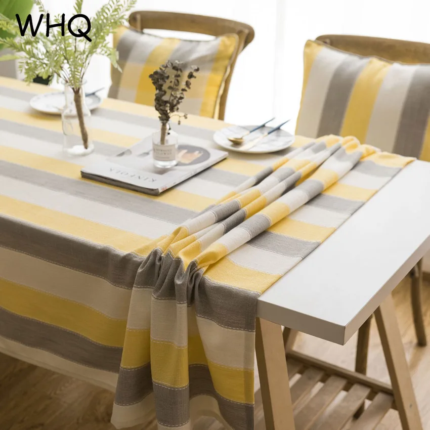 

Striped Table Cloth Cover Waterproof Polyester Modern Tablecloth Yellow Grey Home Decor Coffee Table Furniture Dustproof Cover