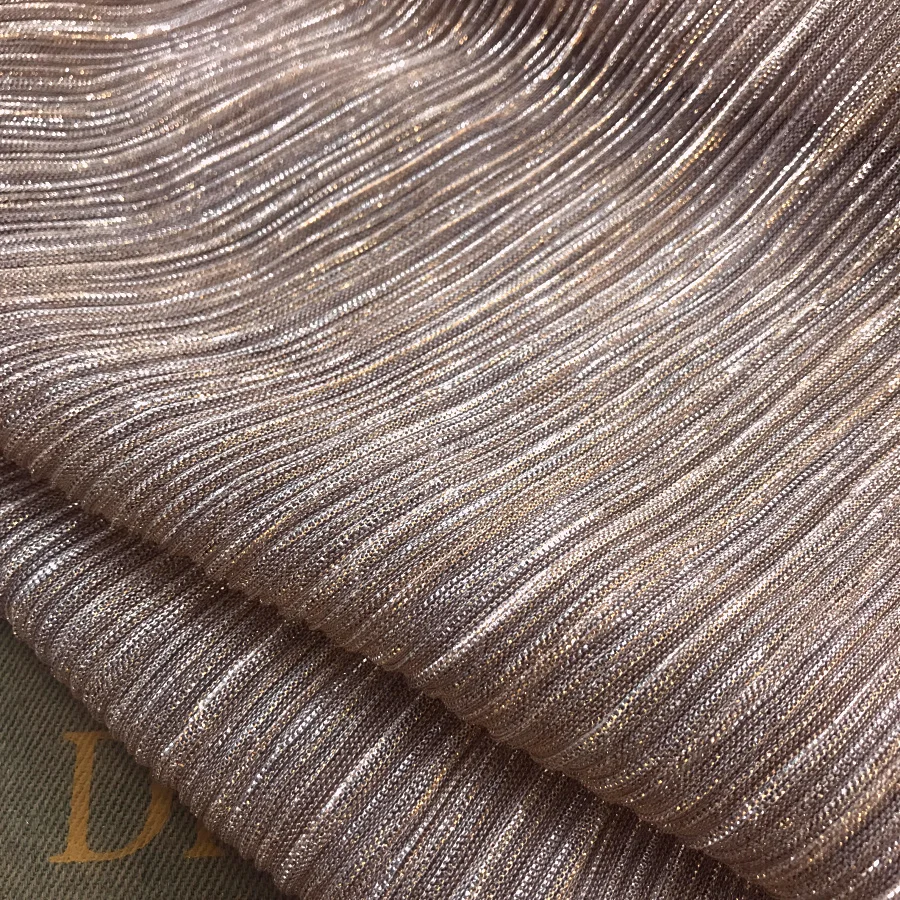 

2 meters 150cm 59" width champagne gold shiny ultra-fine pleated accordion mesh tulle fabric for evening dress clothes MM447