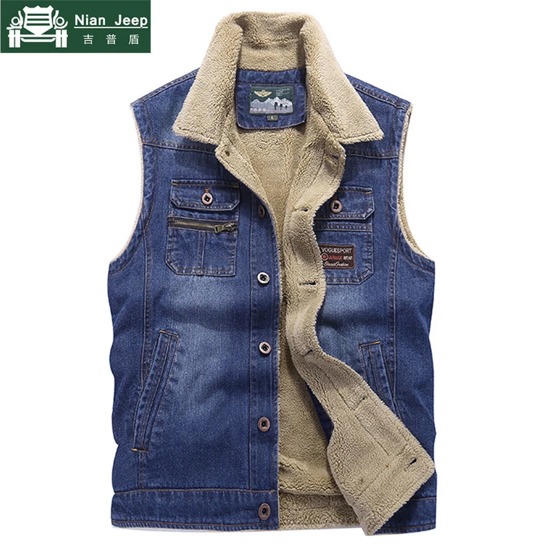 

Winter Thicken Denim Vest Men 2018 High Quality Men's Sleeveless Vest Breathable Multi-pockets Colete Masculino Size M-3XL