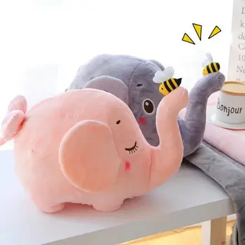 

Creative cartoon pillow Stuffed big flappy ears Grey elephant with bees on nose toy plush fleece blanket inside baby cushion
