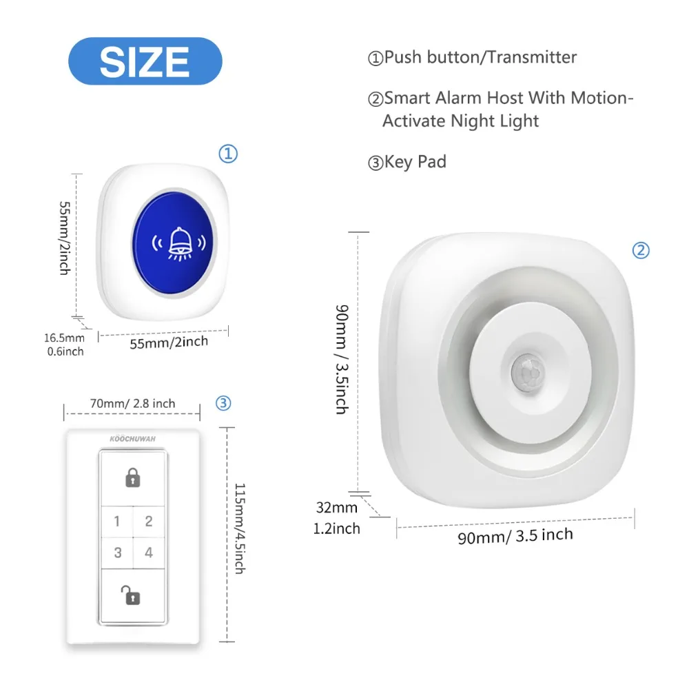 KOOCHUWAH светодиодный ночник датчик движения с кнопкой дверного звонка беспроводной мини детектор движения, сигнализация звук для умного дома безопасности