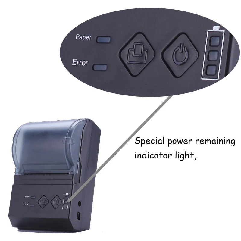 58mm portable bluetooth thermal printer IOS mobile language pos with special power remaining indicator light impressora|printer status|printer