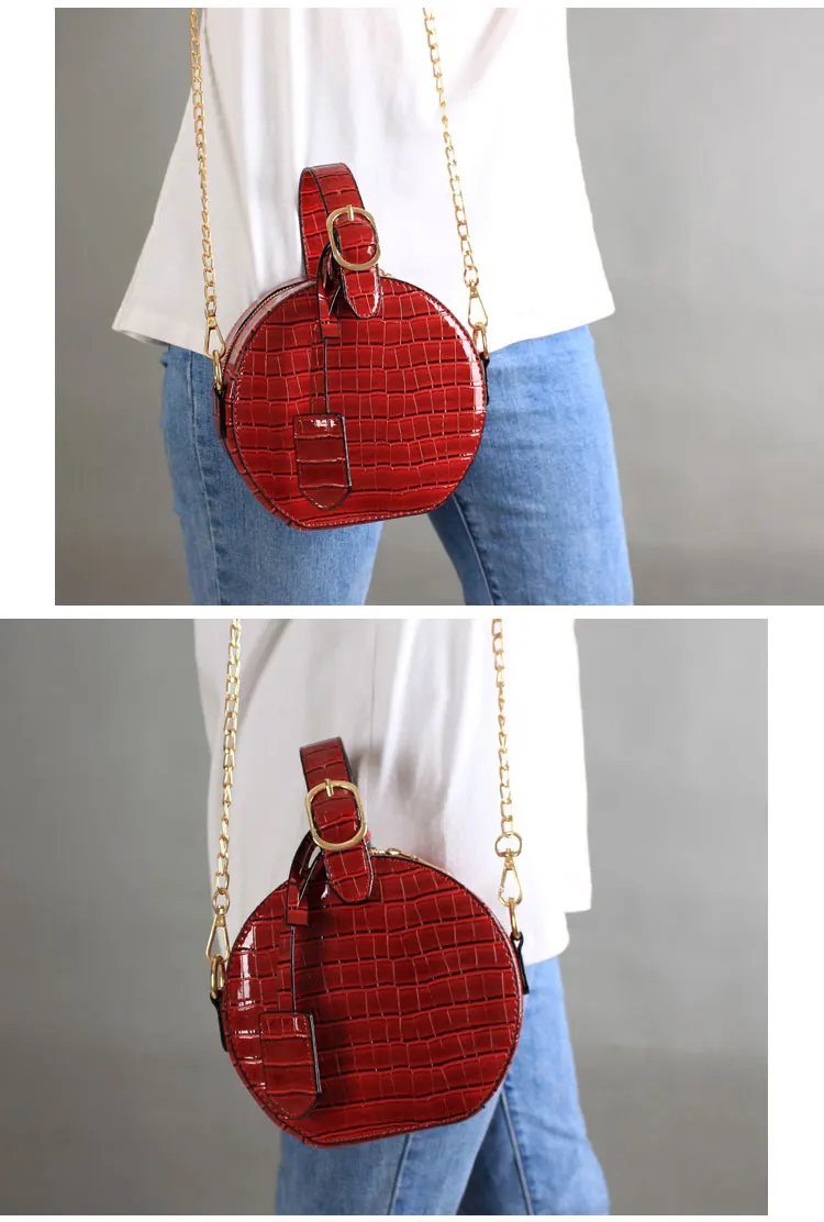 NIGEDU vintage Circular Women Handbags Famous Brand Crocodile Tote Bag  Alligator Ladies Chain Crossbody Bags PU Leather girls Messenger Bags (20)