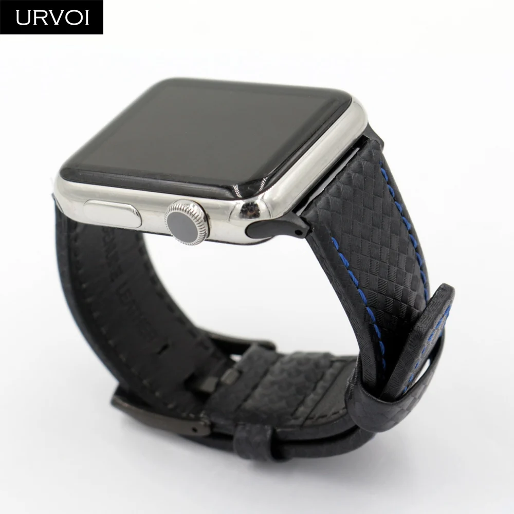 Кожаный ремешок URVOI из углеродного волокна для Apple Watch серии 5 4 3 2 1 ремешок для iwatch из нержавеющей стали с пряжкой CFRP стиль