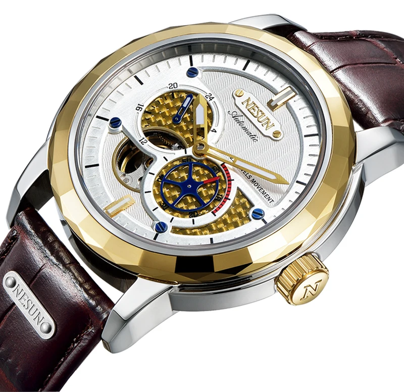 

Switzerland Luxury Brand NESUN Skeleton Tourbillon Watch Men Auto Self-Wind Men's Watches 100M Waterproof Sport clock N9810-2