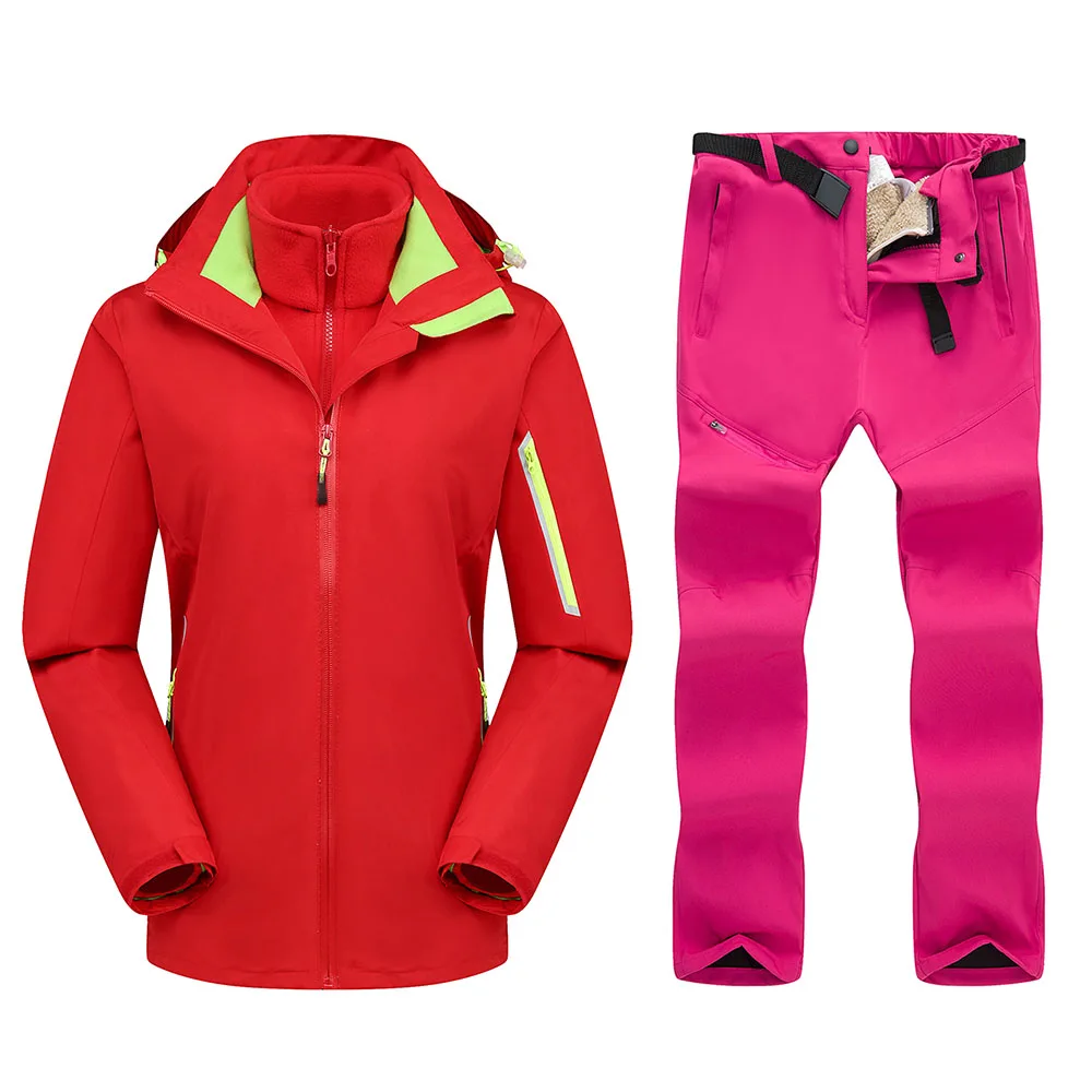 Goexplore ore зимний костюм женские брюки и куртка водонепроницаемый ветрозащитный Теплый комбинезон лыжный горный спортивный костюм для сноуборда женский - Цвет: Red J Rose P
