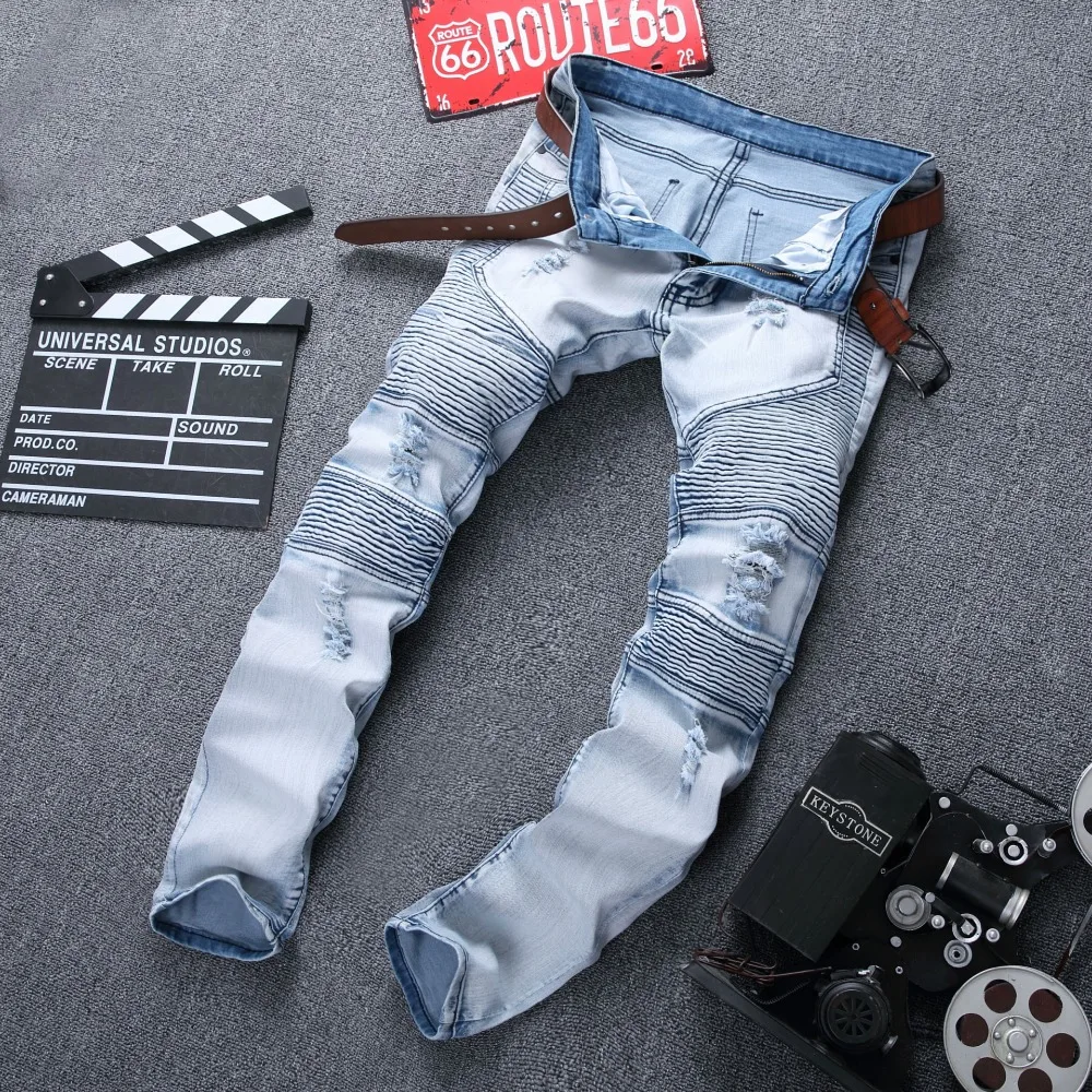 2018 Mens Skinny Jean Distressed Slim Elastic Jeans Hip Hop Pants Washed Ripped Jeans Plus Size Blue Denim Biker Jeans 2018 Mens Skinny Jean Distressed Slim Elastic Jeans Hip Hop Pants Washed Ripped Jeans Plus Size Blue Denim Biker Jeans