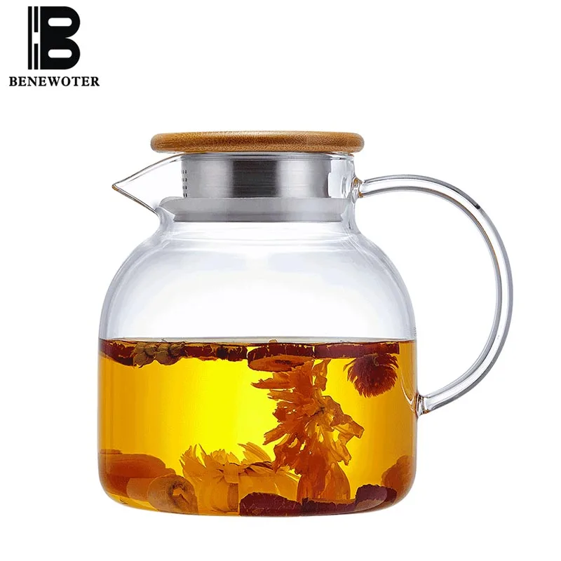 

1300ml/1700ml Japanese Style Heat Resistant Glass Lemon Fruit Juice Coffee Flower Teapot High Capacity Drinkware Heating Tea Pot