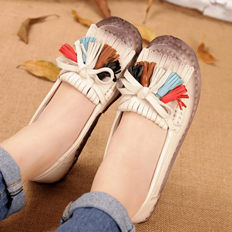 Cow Leather Genuine Leather Women shoes Comfortable and soft Flats Shoes Tassel Boat shoes sys-958 siketu best gift baby flats tassel soft sole cow leather shoes infant boy girl flats toddler moccasin bea6624