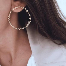 RscvonM 3CM Gold Color Irregular Leaf Hoop Earrings For Women Geometric Round Statement Earrings Fashion Jewelry Punk Gifts