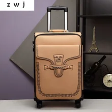 Полиуретановый Корейский Роскошный брендовый чемодан для путешествий, кожаный винтажный чемодан на колёсиках