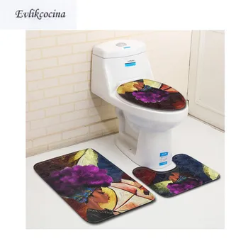 

Free Shiping 3pcs Purple Hair African Woman Banyo Bathroom Carpet Toilet Bath Mat Set Non Slip Tapis Salle De Bain Alfombra Bano