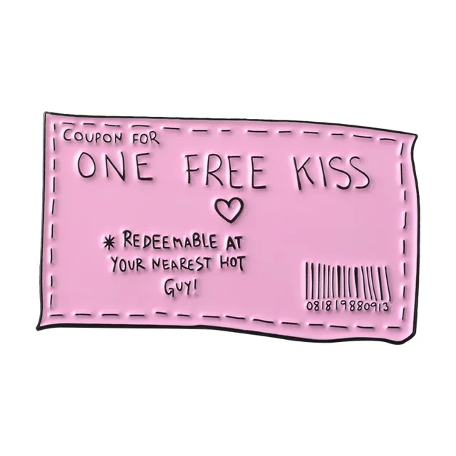 Sweet Pink Cotton Candy Free Kiss Coupon Funny Text Message Badge Lapel 