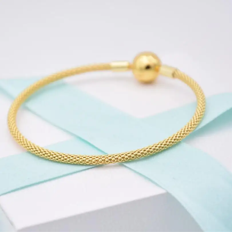

New Silver Bangle Vintage clip charm pattern Gold plating Bracelet Original 100% 925 sterling silver DIY making wholesale