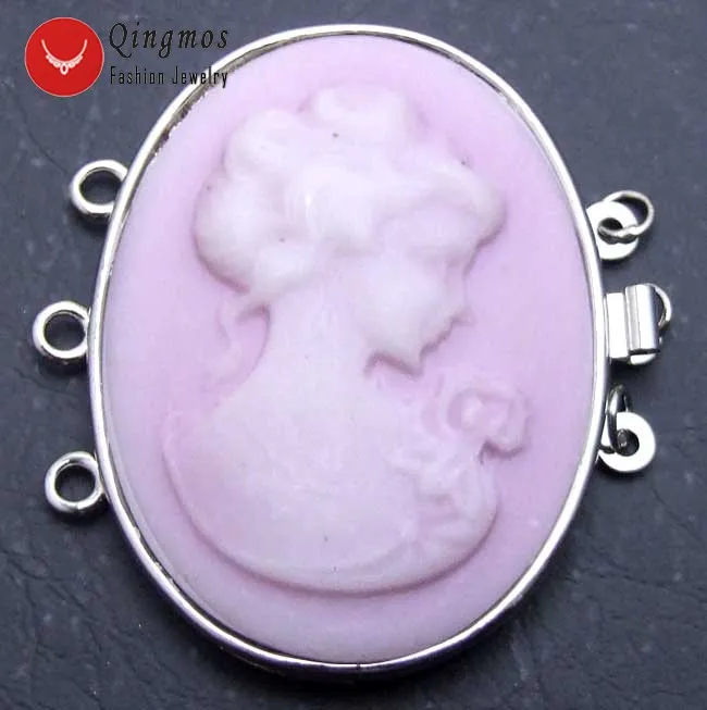 

Qingmos 30*40mm Pink Oval Cameo Beauty Head Design Clasp 3 Strands Craft Clasp Accessories for Jewelry Making Necklace gp135
