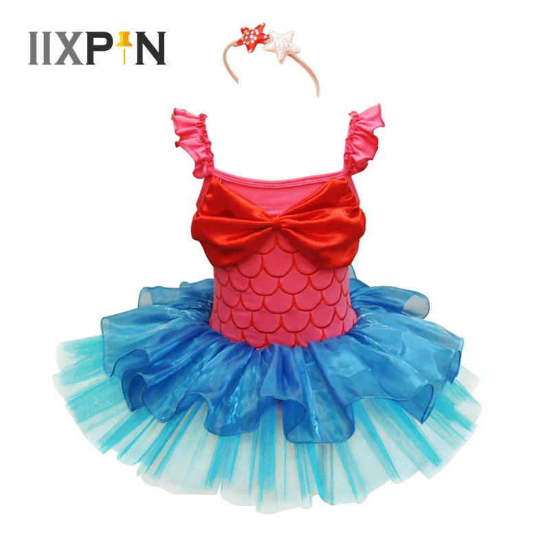 Ярко розовый костюм русалки IIXPIN для девочек нарядное платье косплея балетное